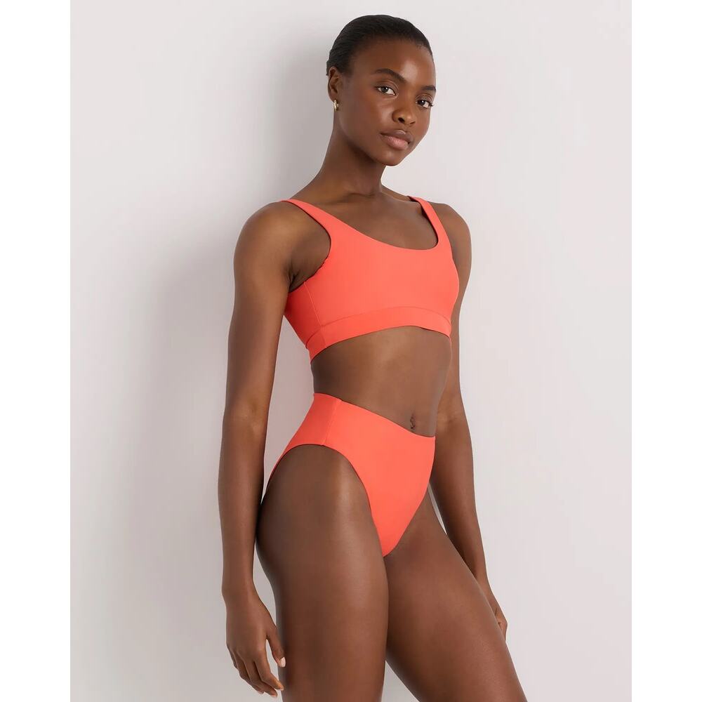 Quince Italian High-Rise High-Leg Bikini Bottom in Sunset Orange Size Large - Picture 4 of 9